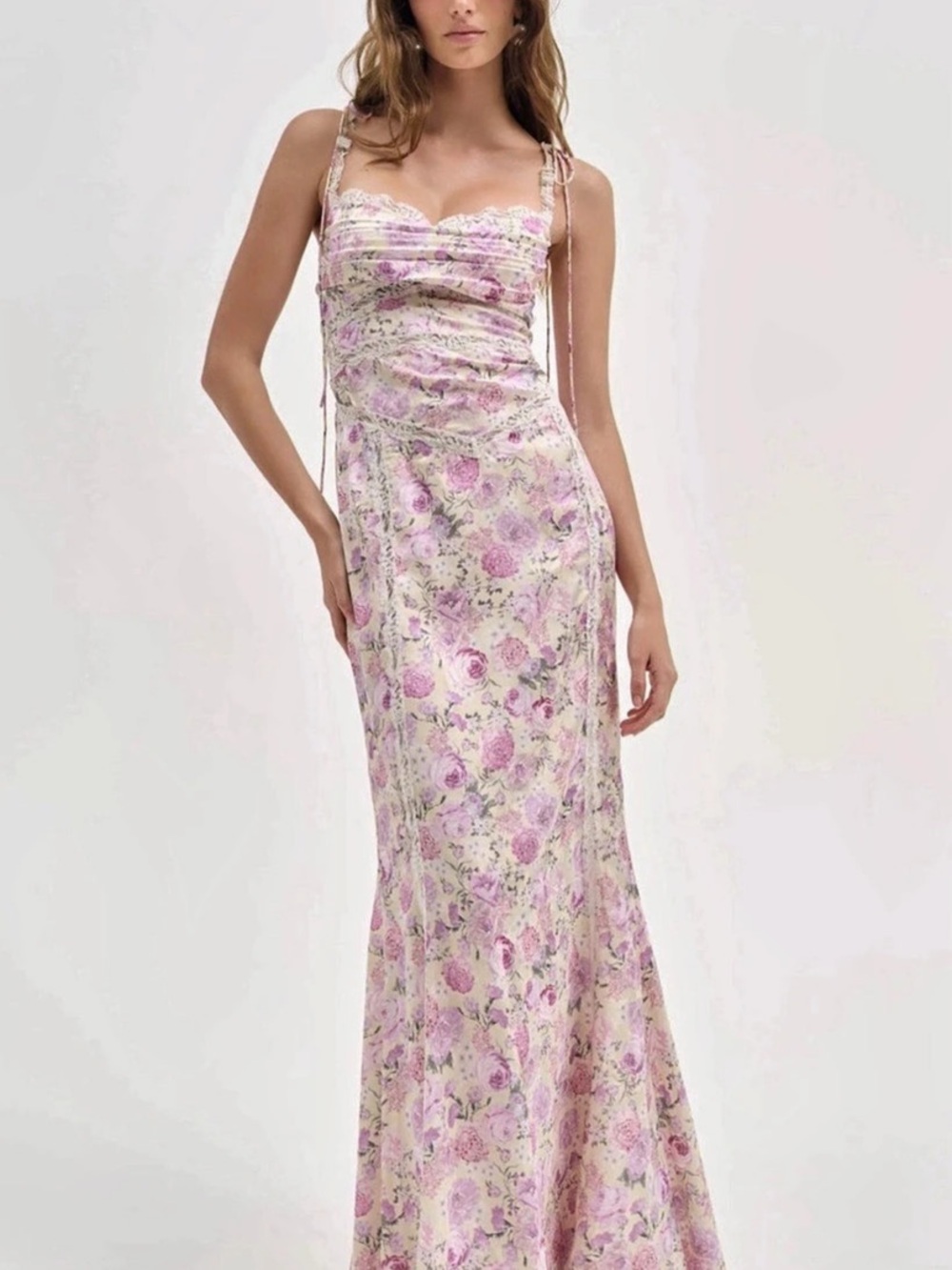 For Love & Lemons Rosalyn Maxi Dress Pink & White XS